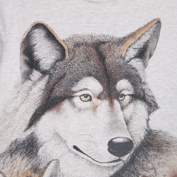 Vintage 90s Wolf Cubs Wolves Husky Mother Single Stitch Nature Animal T-shirt - Picture 2 of 12